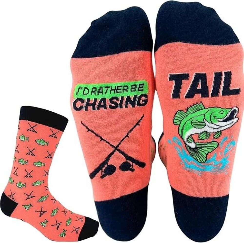 Mens Fish Graphic Novelty Footwear size 7-11 Crew Socks For Men